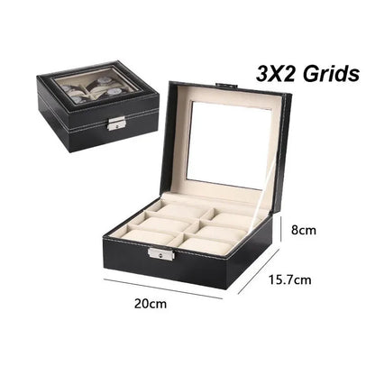 DELESYS PU Leather Watch Box – 2/3/4/5/6/8/10/12 Slot Storage Case with Lock, Traditional Style Gift Box
