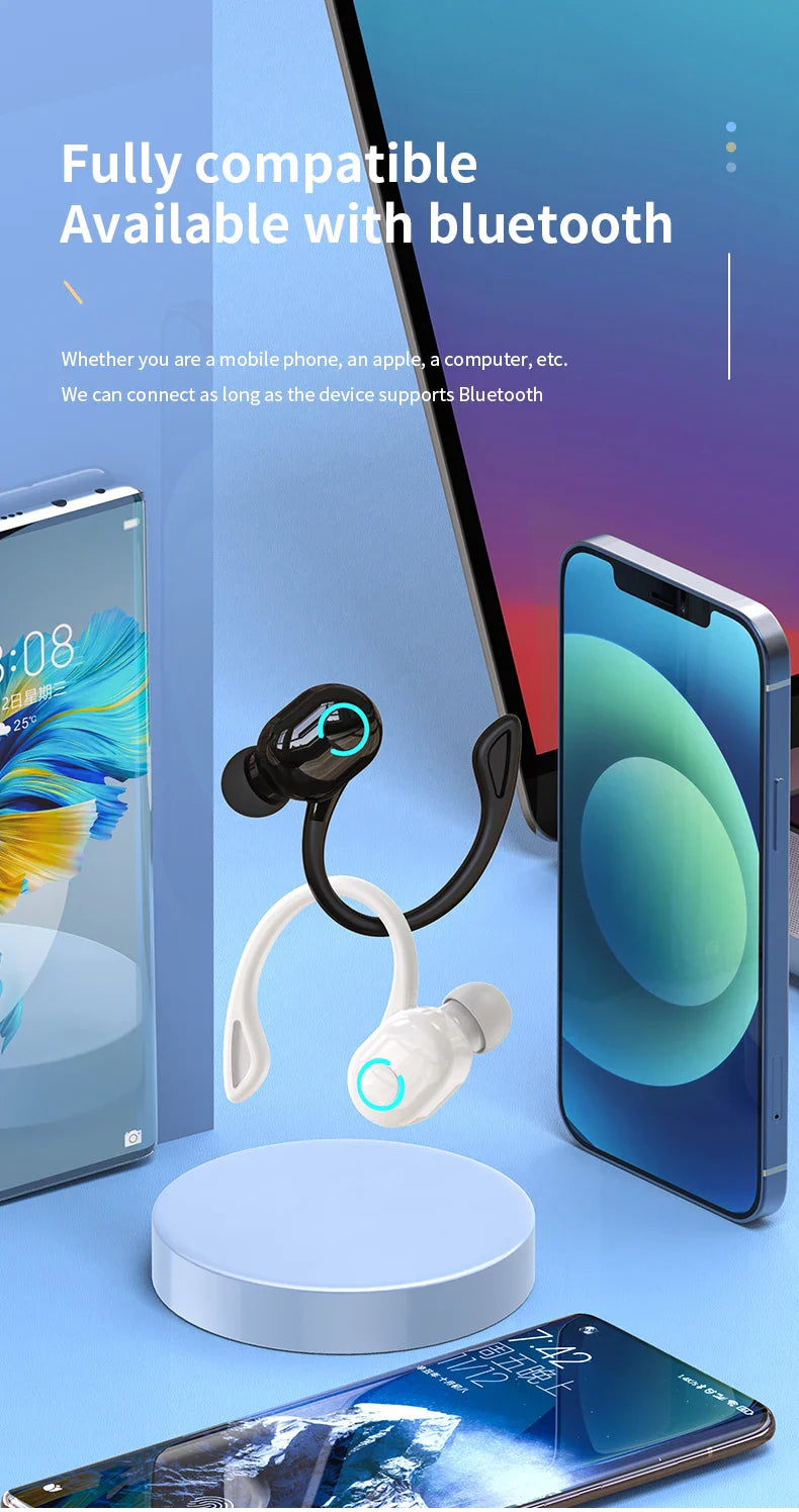 Wireless Bluetooth Earphones – HiFi Bass Ear-Hook Earbuds with HD Mic, Noise Cancelling, Waterproof Sports Gaming Headset