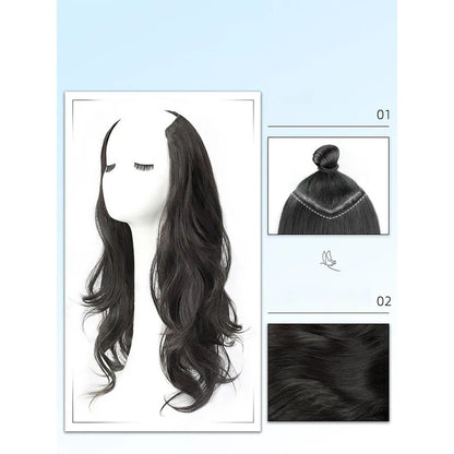 Synthetic Long Curly V-Shaped Wig – Seamless, Voluminous Hair Extension for Women