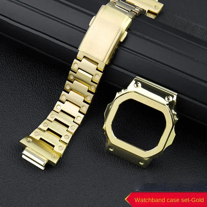 Casio G-SHOCK DW5600 Mod Kit - Stainless Steel Case Bezel & Metal Strap Replacement Set for GW-M5610/GW-B5600