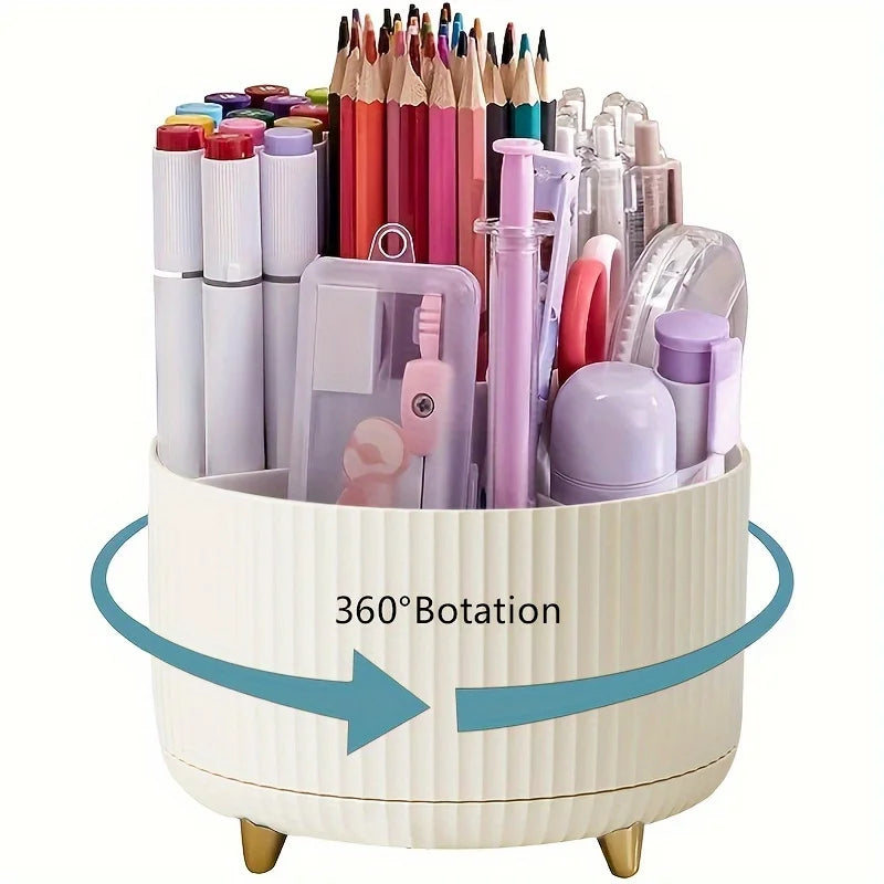 360° Rotating Pen Holder - 5 Slot Desktop Organizer for Office, School & Workspace Supplies