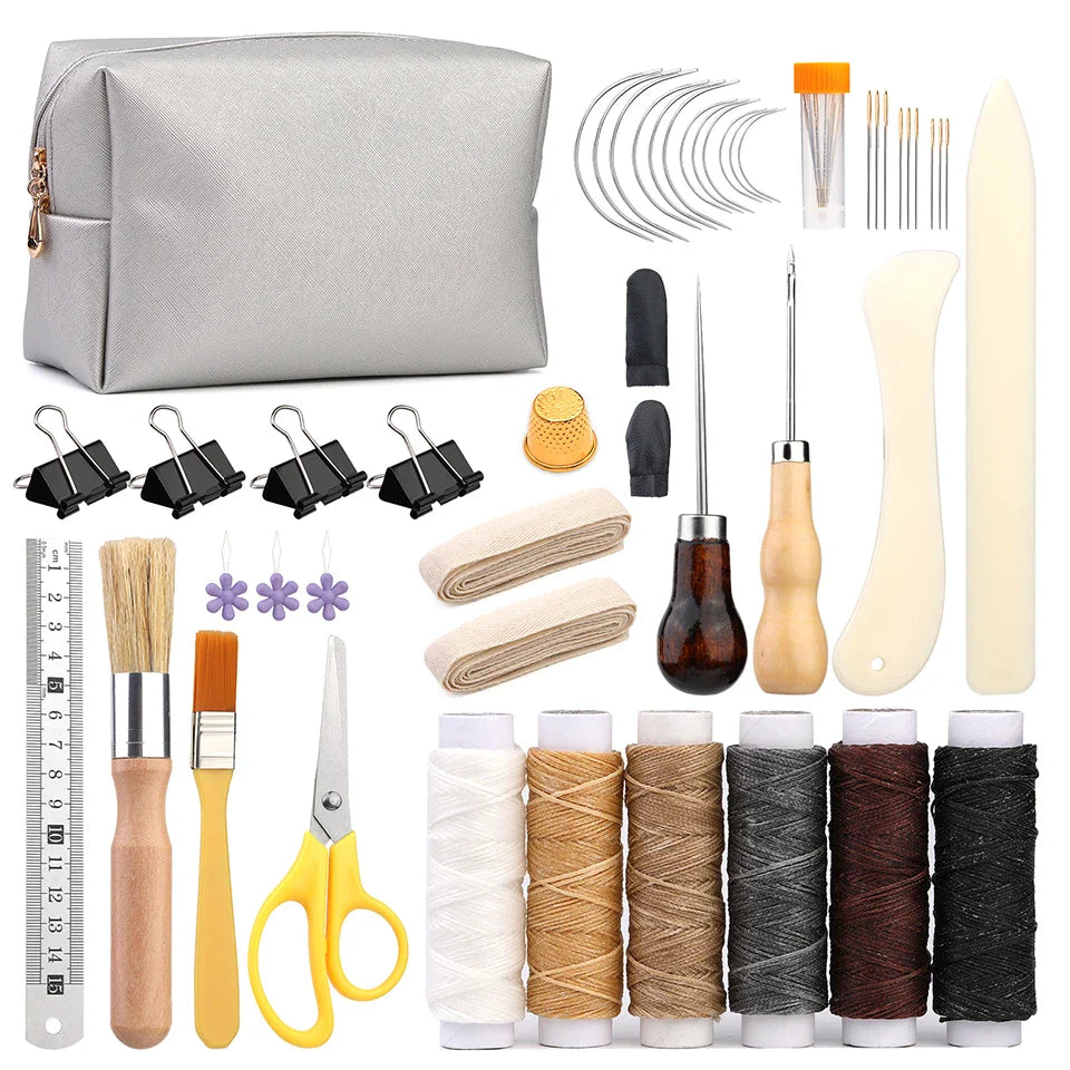 KRABALL Hand Bookbinding Tools Kit — 33/41/49pcs DIY Craft Supplies with Paper Awl, Steel Curved Needles, Ruler & Wax Thread