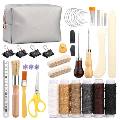 KRABALL Hand Bookbinding Tools Kit — 33/41/49pcs DIY Craft Supplies with Paper Awl, Steel Curved Needles, Ruler & Wax Thread
