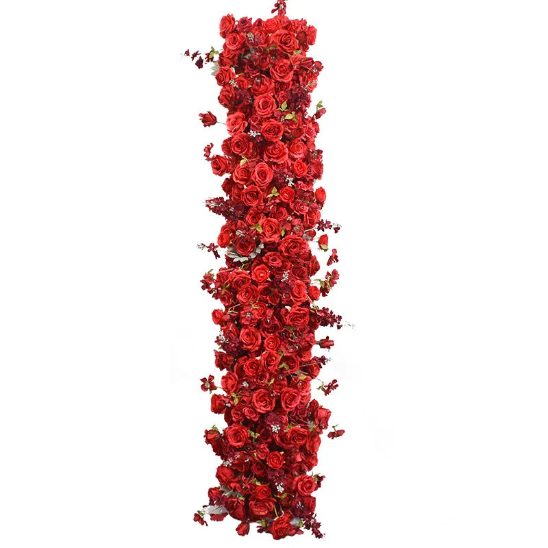 Pink Rose Artificial Flower Row – Large Floral Runner for Wedding Backdrop, Party Decor & Showcase Display Prop