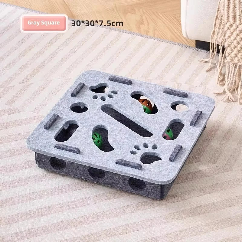 Cat Felt Puzzle Toy Box - Interactive Exercise & Hunting Game With Ball for Indoor Cats