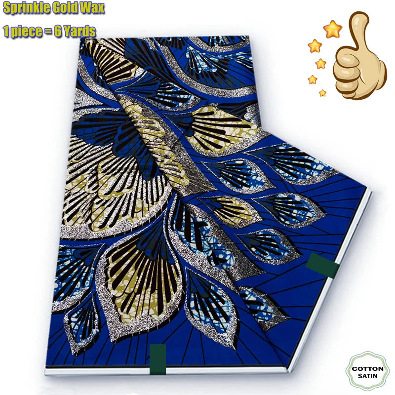 African Grand Golden Wax Fabric - Glitter Gold Ankara Pagne Batik Print Soft Cotton Fabric