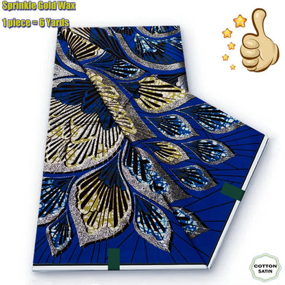 African Grand Golden Wax Fabric - Glitter Gold Ankara Pagne Batik Print Soft Cotton Fabric