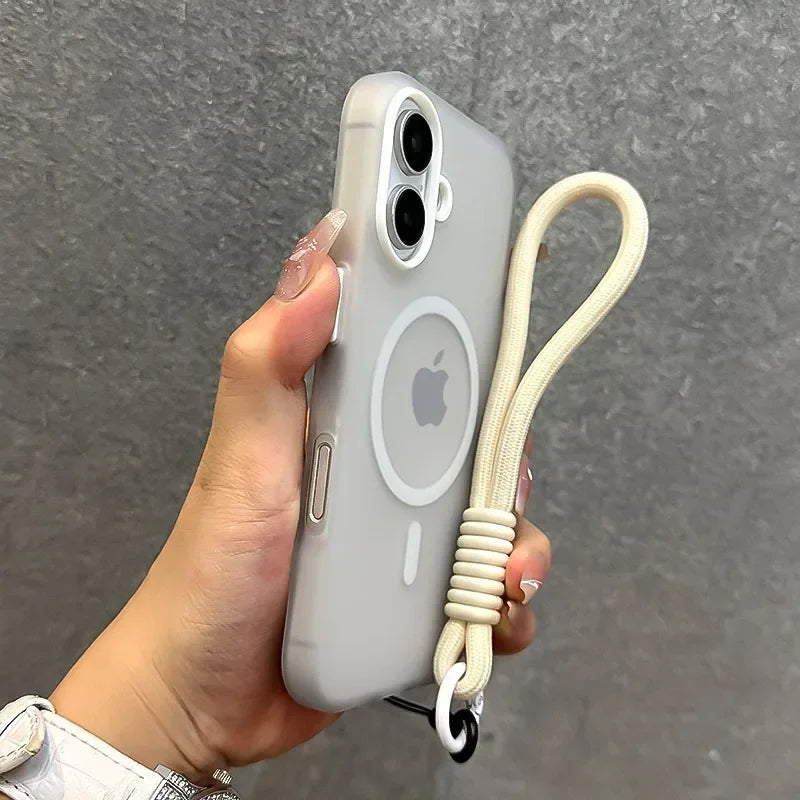 MagSafe Candy Color Lanyard Case - Matte Soft Cover with Hand Wrist Strap for iPhone 16 15 14 13 12 11 Pro Max Plus 16e