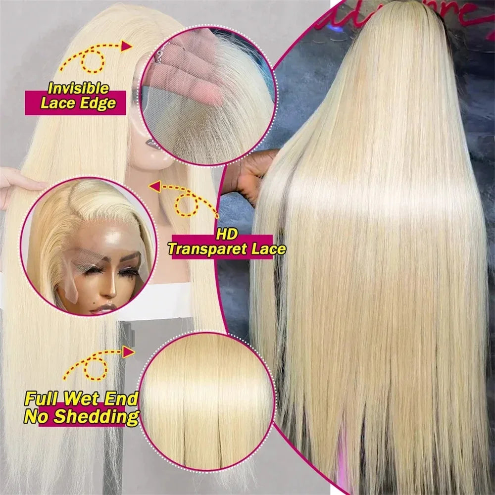 220 Density Straight Blonde 613 HD Lace Frontal Wig – 13x6/13x4 Brazilian Human Hair Colored Wig for Women