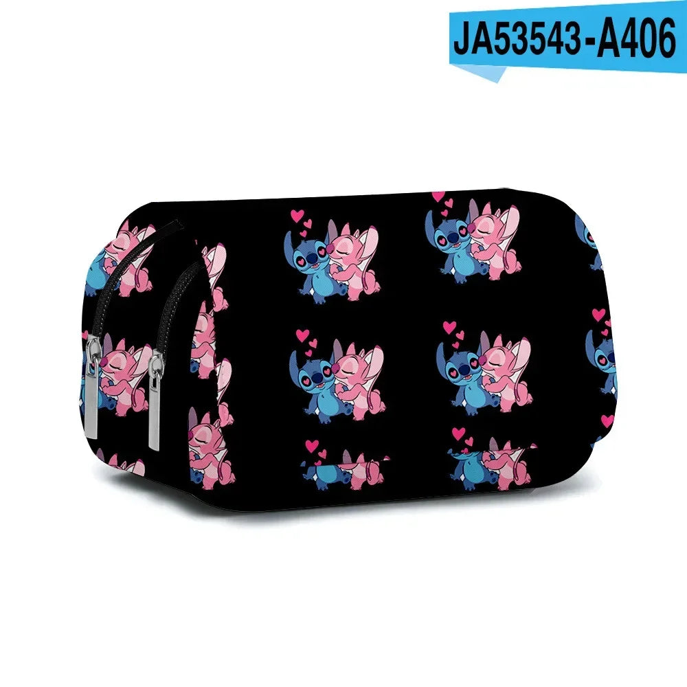 Anime Stitch Fully Printed Flap Pencil Case – Cartoon Stationery Bag for Primary & Secondary Students