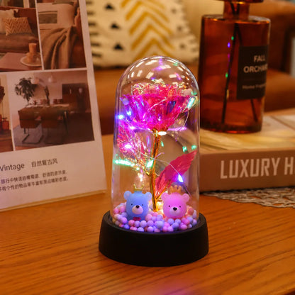 LED Eternal Rose Gift - 24K Gold Foil Flower with Glass Dome Light for Valentine’s Day, Wedding & Special Occasions