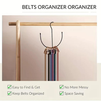 Large Capacity 1-Piece Belt and Tie Organizer Rack - Multipurpose Wardrobe Storage Hook for Scarves, Vests, and Hats