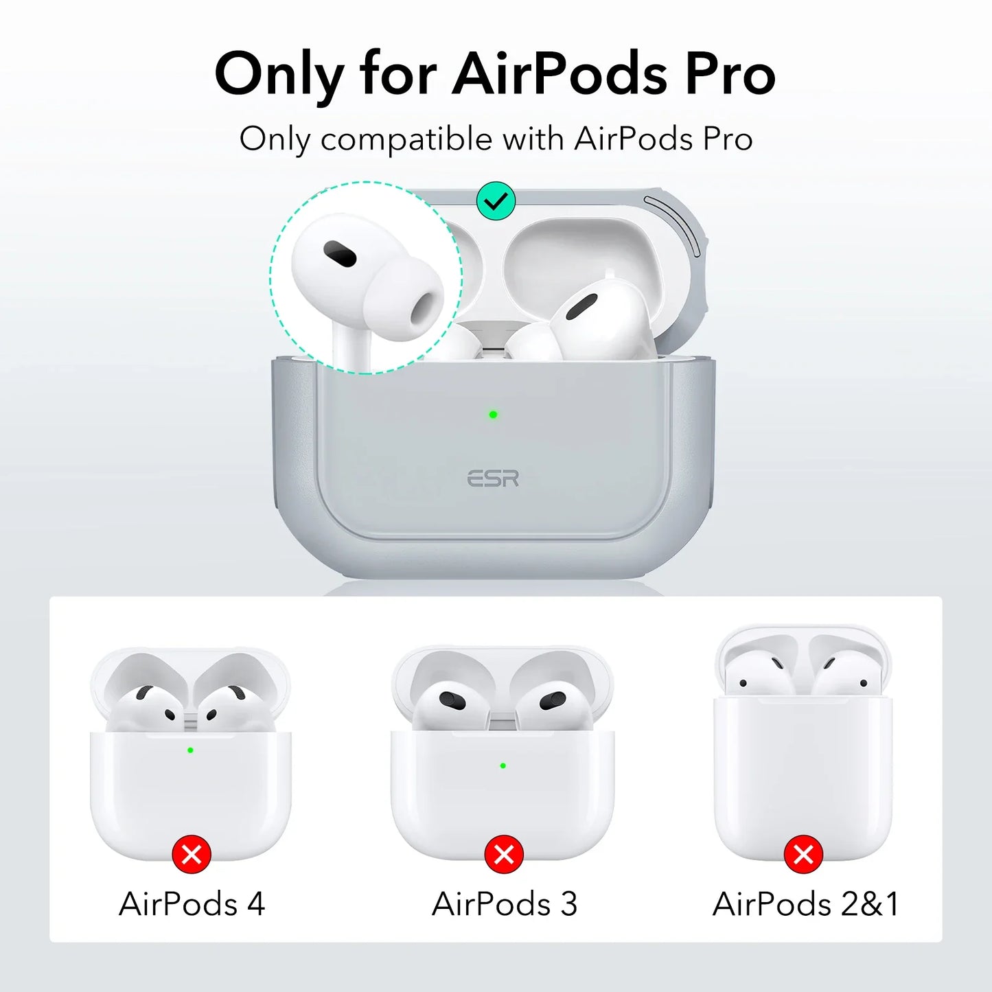 ESR AirPods Pro 2 Case with Lanyard – MagSafe Compatible Cover for AirPods Pro (2023/2022/2019) with USB-C/Lightning Cable