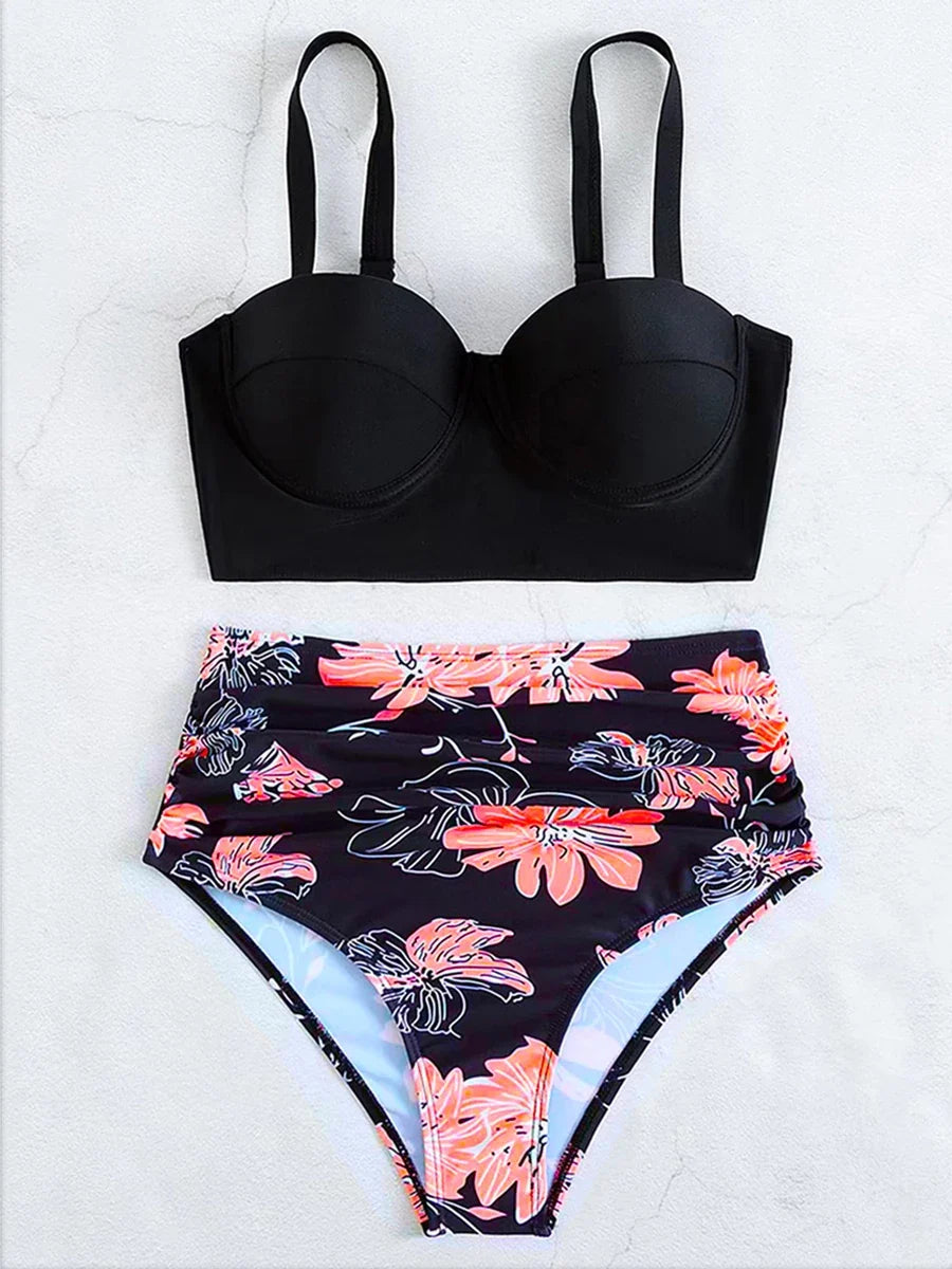 Women’s Butterfly Print Push Up Bikini Set - High Waist Padded Swimsuit for Summer Beachwear