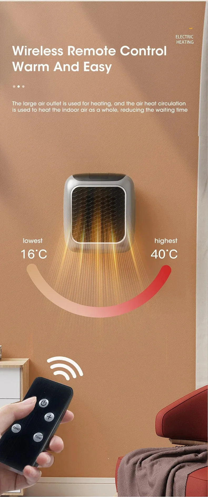 2025 Mini Space Heater – 800W Energy-Saving, Fast 3s Heating, Quiet Home & Office Hot Air Blower