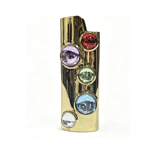 Metal Cowboy Boot Lighter Case - Cute Cat Eye Rhinestone Embroidered Zinc Alloy BIC J6 Sleeve Cover