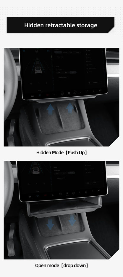 Hidden Storage Box Organizer – Under Screen Tray for Tesla Model Y 2024 & Model 3 2021-2022