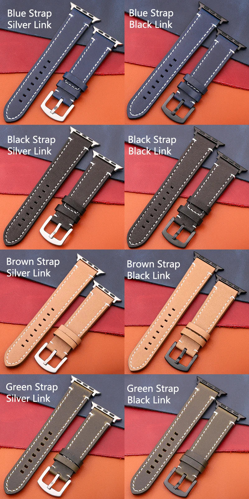 Genuine Leather Apple Watch Strap – Compatible with Series 7, 6, 5, 4, SE (40mm–49mm) for Men & Women