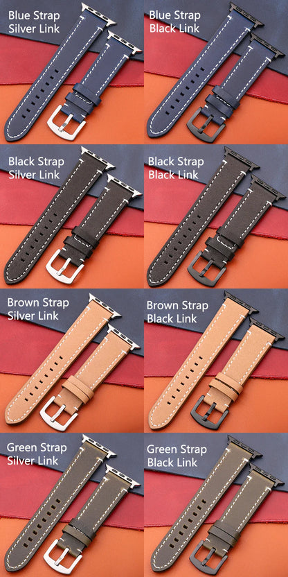 Genuine Leather Apple Watch Strap – Compatible with Series 7, 6, 5, 4, SE (40mm–49mm) for Men & Women