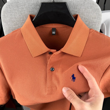 Men’s 100% Cotton Polo Shirt - Luxury Short Sleeve Golf Top with Embroidered Pony Design for Summer Casual Fashion