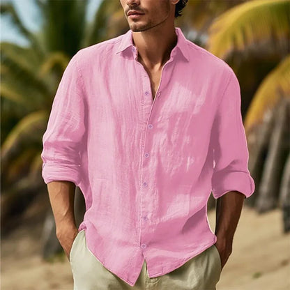 Men’s Cotton Linen Hawaiian Shirt - Lightweight Breathable Turn-Down Collar Casual White Streetwear Top