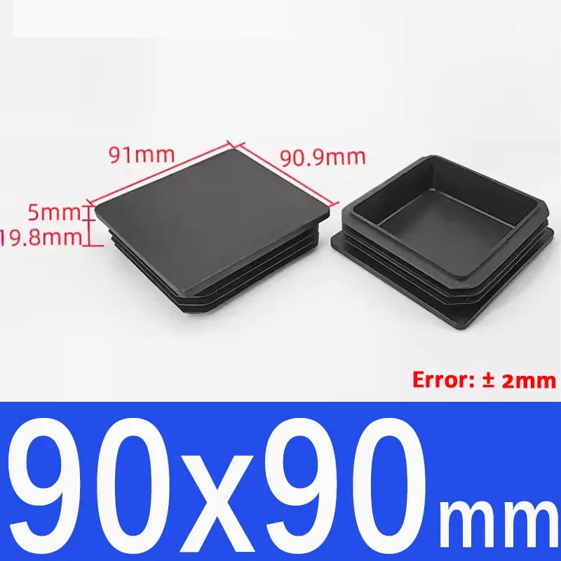 Black Square Tube End Caps - Plastic Blanking Plugs for Furniture, Tables & Chairs 10-100mm