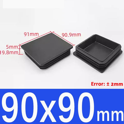 Black Square Tube End Caps - Plastic Blanking Plugs for Furniture, Tables & Chairs 10-100mm