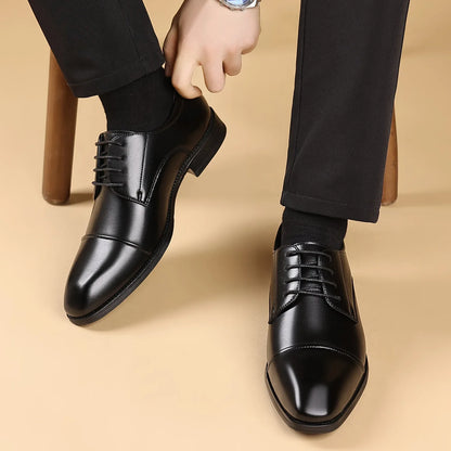 Men’s Classic Leather Oxford Shoes - Square Toe Three-Joint Business Office & Casual Dress Shoes