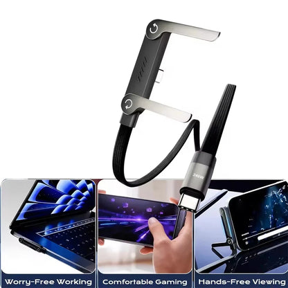 240W USB-C Fast Charging Cable - 2-in-1 Foldable Desktop Stand Data Cable for iPhone 17/16 & Samsung