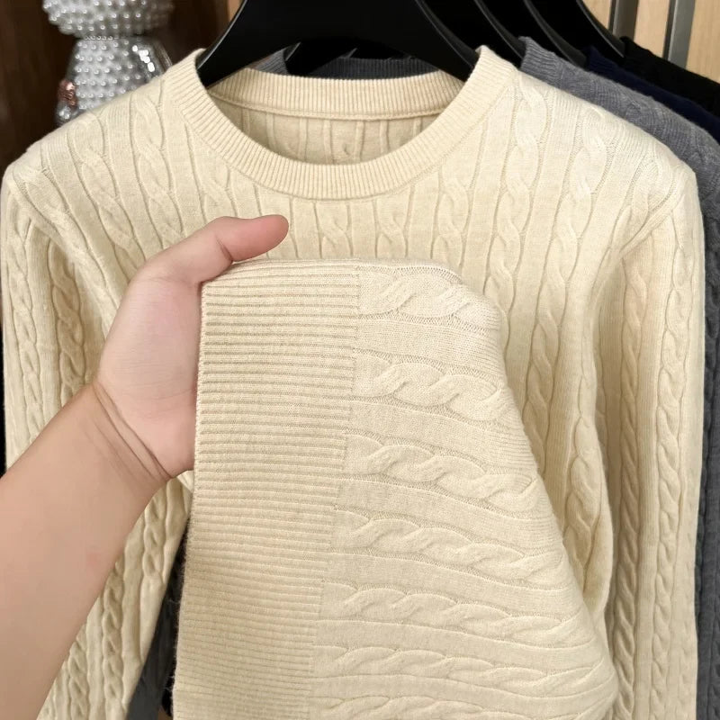 Men's Luxury Embroidered Knit Sweater - Long Sleeve Round Neck No-Pilling Casual Spring Pullover Top