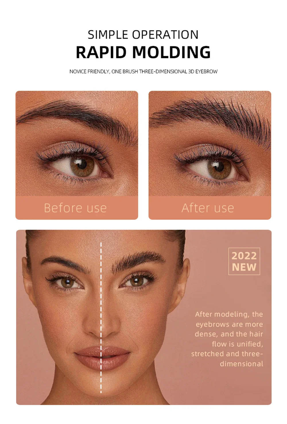 Matte Brown & Black Eyebrow Cream – 3D Natural Tint, Waterproof Gel Wax, Long-Lasting Eyebrow Enhancer