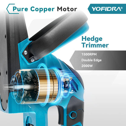 YOFIDRA 2000W Cordless Electric Hedge Trimmer 15000RPM Garden Hedge Pruner for Makita Battery