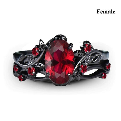 Couple Celtic Dragon Rings Set - Purple Rhinestone CZ Stainless Steel Wedding Jewelry for Men & Women