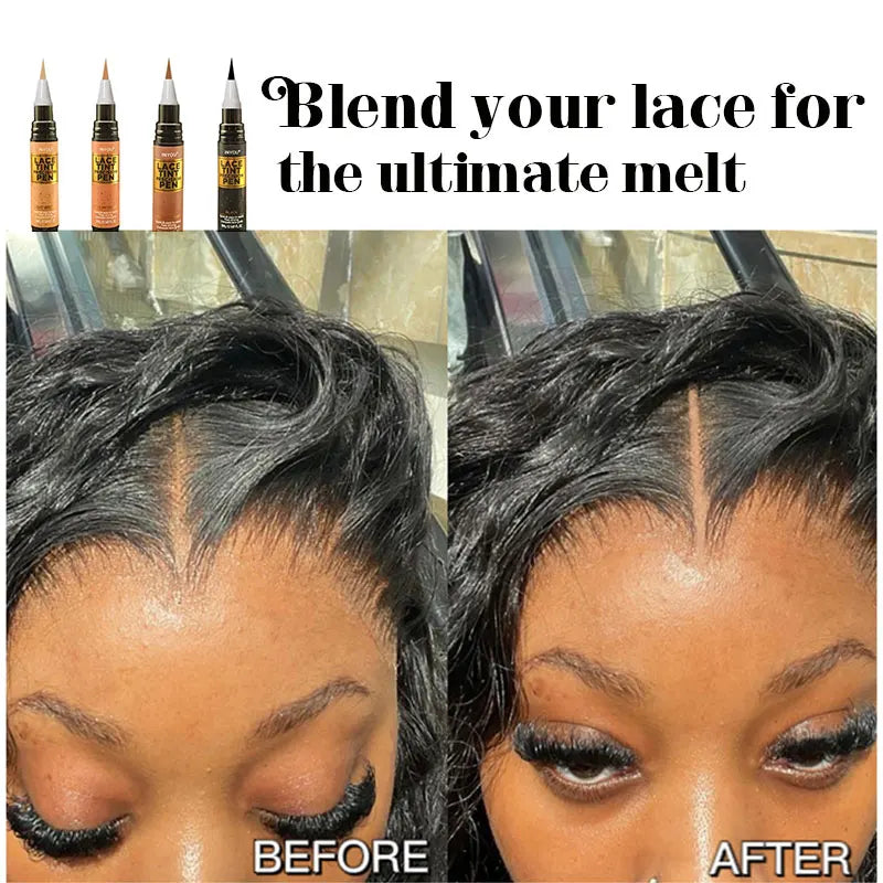 Lace Tint Pen - Wig Lace Color Enhancer with Brush Applicator for Natural Parting, Black & Brown Shades 5ml