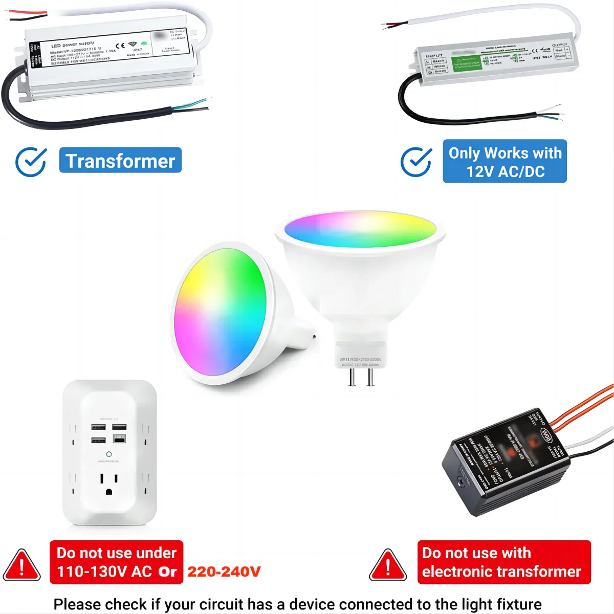 Smart MR16 RGB LED Bulb GU5.3 12V Dimmable Color Changing (16 Million Colors) Alexa Compatible Bi-Pin Light Bulb