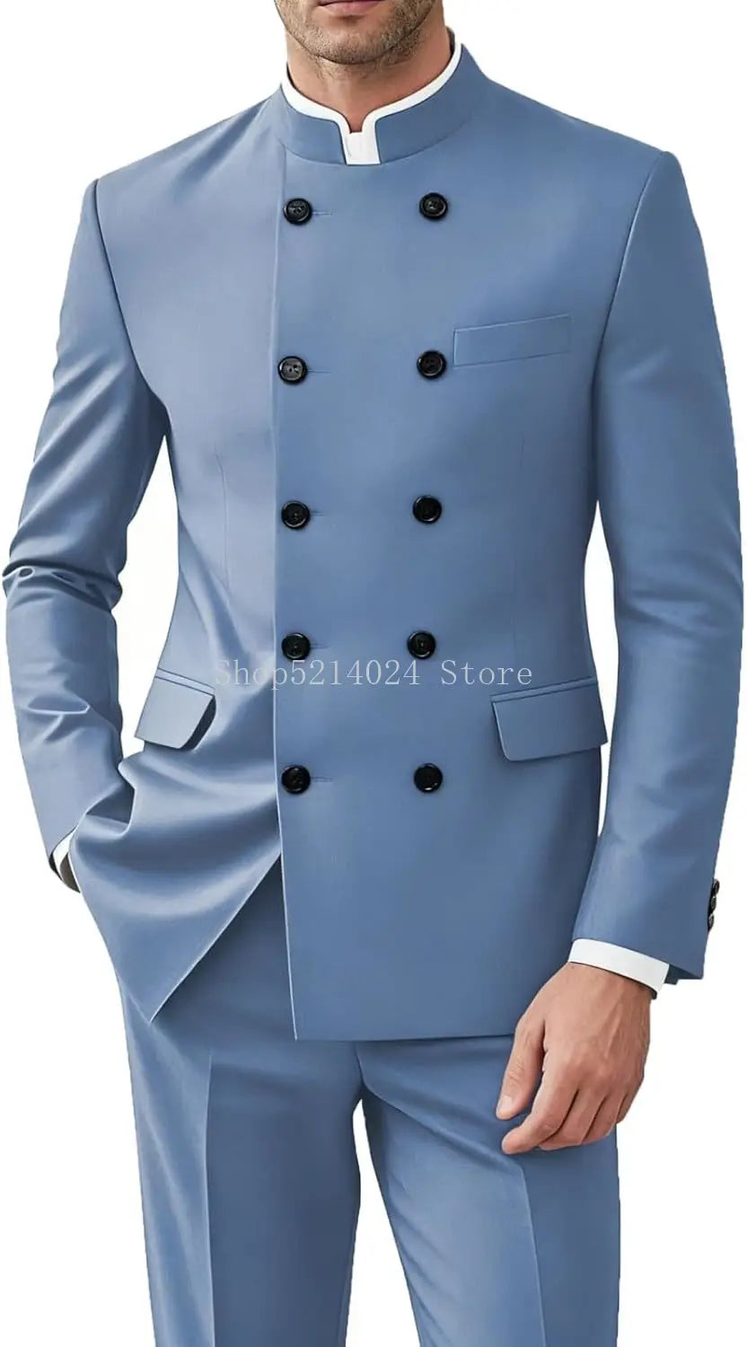 Men's 2-Piece Suit Set - Gold Button Jacket and Pants for Weddings & Formal Events