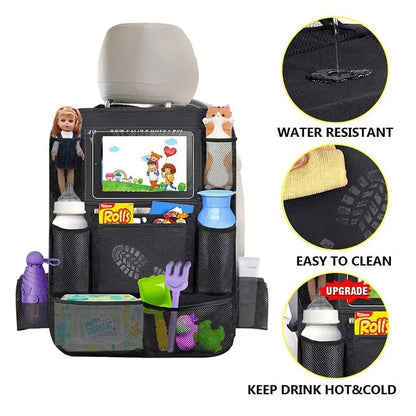 Car Backseat Organizer - Touchscreen Tablet Holder with Storage Pockets & Seat Back Protector