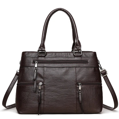 Women's Leather Handbag - Elegant Top-Handle Shoulder Crossbody Bag & Casual Tote Purse