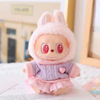 17cm Labubu Doll Clothes Set - Macaron Doll Outfit with JK Pleated Skirt, Camera & Shoes