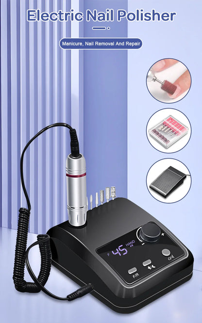 45000 RPM Electric Nail Drill Machine - HD Display, Metal Manicure Pen, Professional Nail Lathe & Sander for Nails