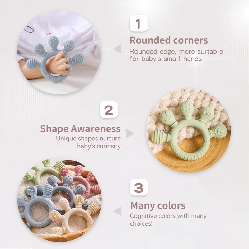 Baby Silicone Teether Toy - BPA Free Dental Chew Ring Bracelet for Infant Teething Relief and Kids Gift