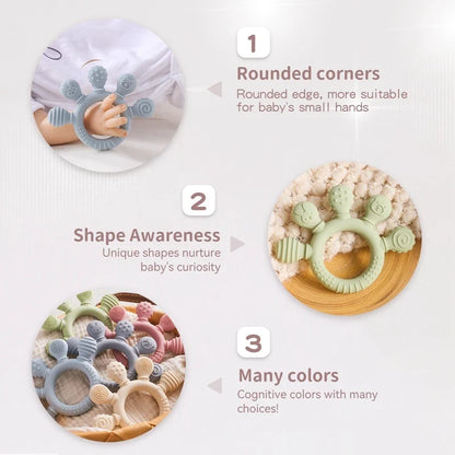 Baby Silicone Teether Toy - BPA Free Dental Chew Ring Bracelet for Infant Teething Relief and Kids Gift