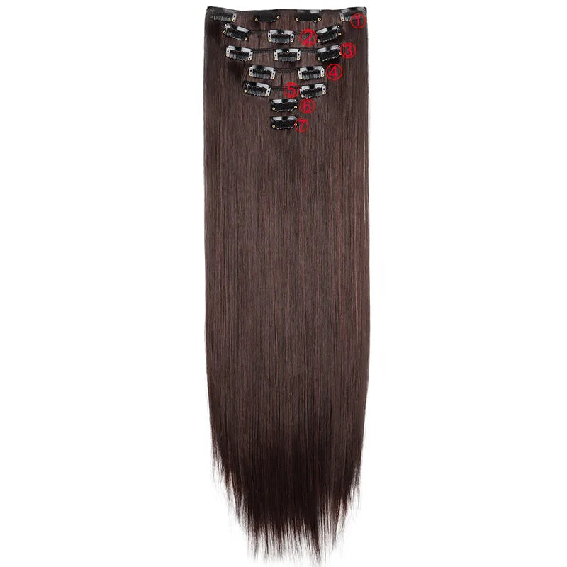 WIGSIN 24 Inch Synthetic Hair Extensions - 7PCS Long Straight Clip-In Hairpieces for Women in Black and Blonde Styles