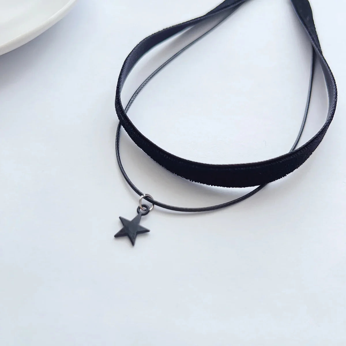 Black Velvet Pentagram Choker - Double Pendant Strap Necklace for Women, Gothic Fashion Accessory