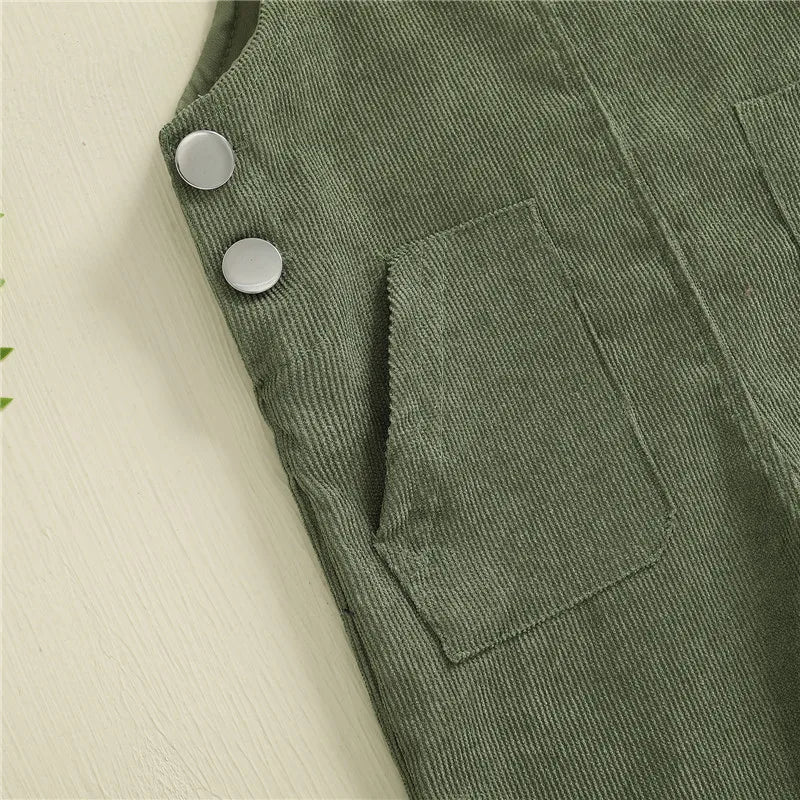 Baby Suspender Jumpsuit - Unisex Solid Color Button Overalls for 0-24 Months Toddler Boys & Girls