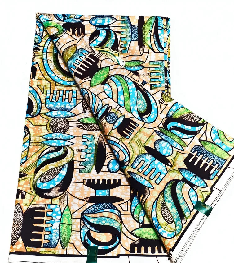 New Grand African Wax Fabric - 6 Yards Cotton Ankara Batik Pagne with Golden Shine Finish for Dresses & Sewing