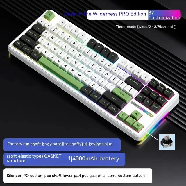 AULA F87 Pro Tri-Mode Mechanical Keyboard – 2.4G/USB/Bluetooth, 87-Key, 5-Layer Silencing, Ideal for Gaming & Typing