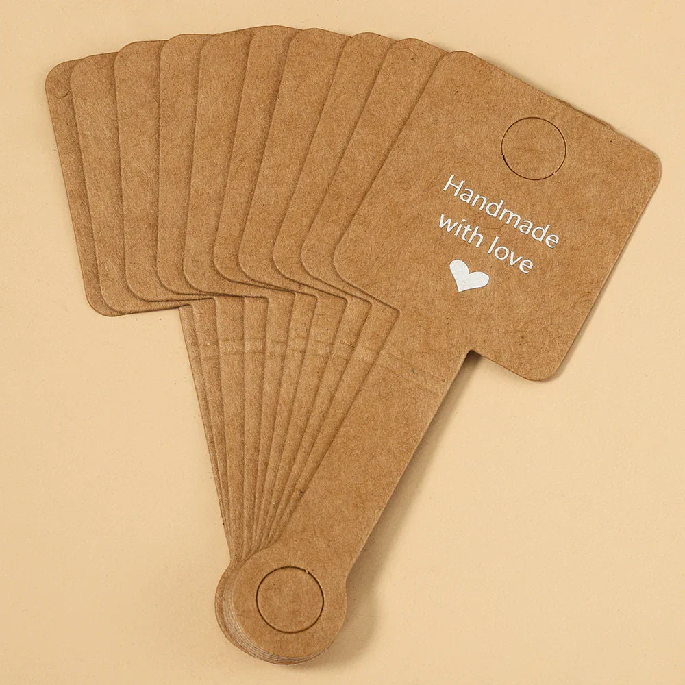 50pcs 4x10cm Self-Adhesive Kraft Paper Jewelry Cards – Bracelet & Necklace Display for Retail Packaging