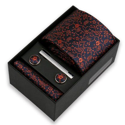 Men's Tie & Cufflink Gift Set - 8cm Necktie Handkerchief Clip Box for Formal Business Suits