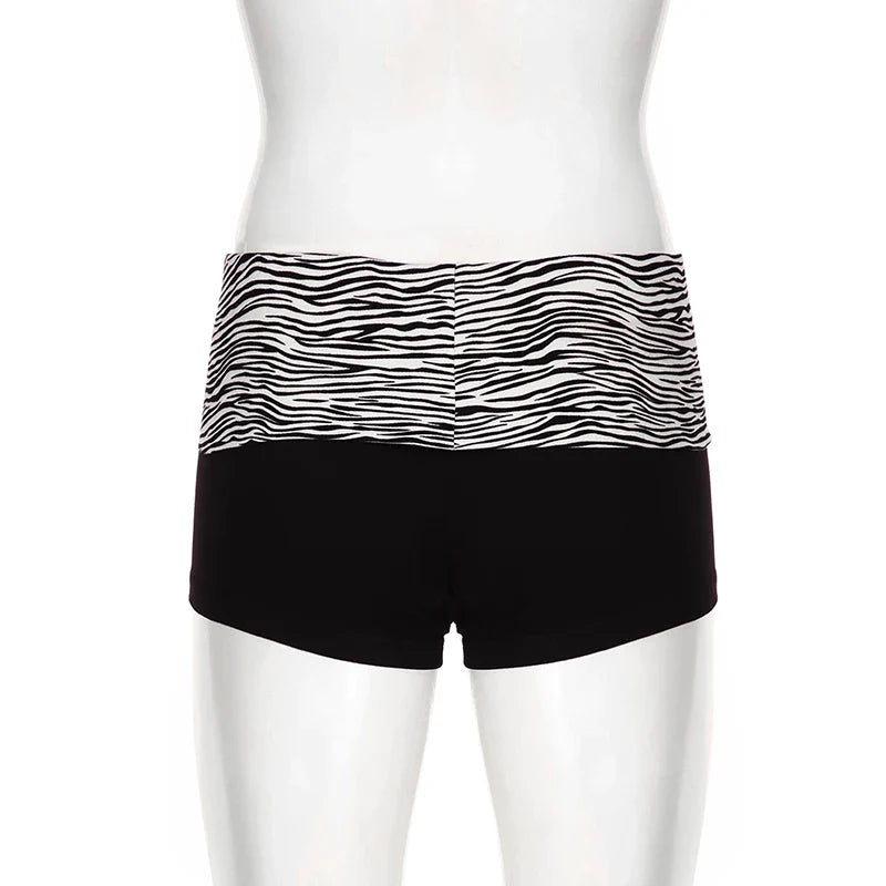 Y2K Zebra Print Mini Shorts - Low Waist Stretch Harajuku Casual Summer Bottoms